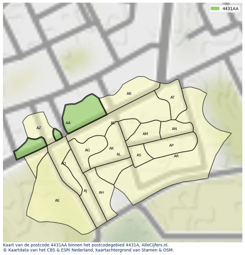 Afbeelding van het postcodegebied 4431 AA op de kaart.