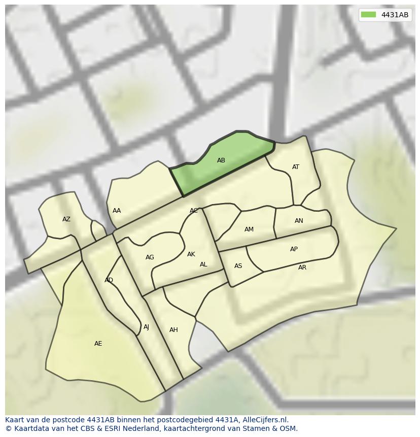 Afbeelding van het postcodegebied 4431 AB op de kaart.
