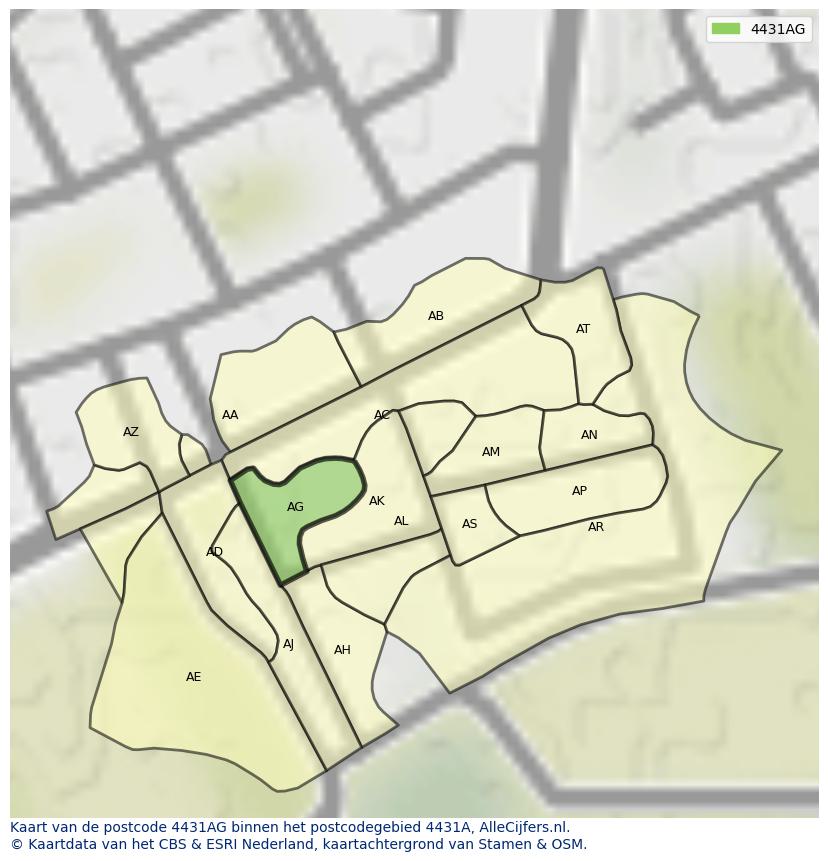 Afbeelding van het postcodegebied 4431 AG op de kaart.