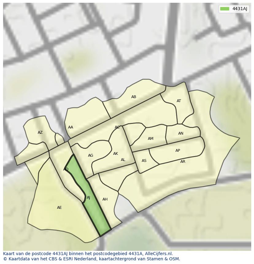 Afbeelding van het postcodegebied 4431 AJ op de kaart.