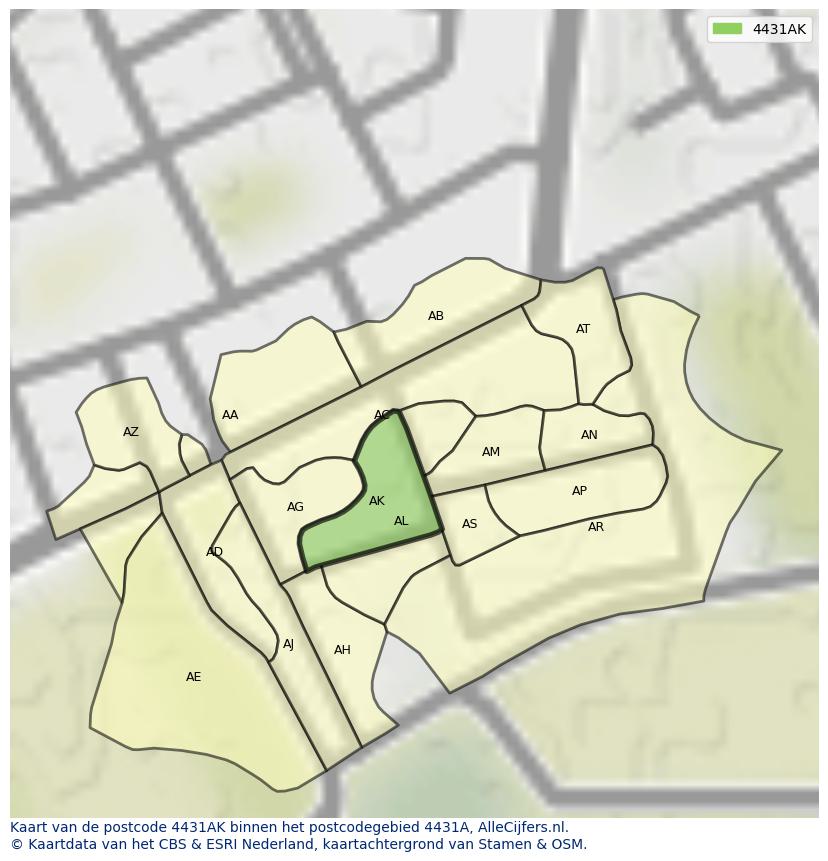 Afbeelding van het postcodegebied 4431 AK op de kaart.