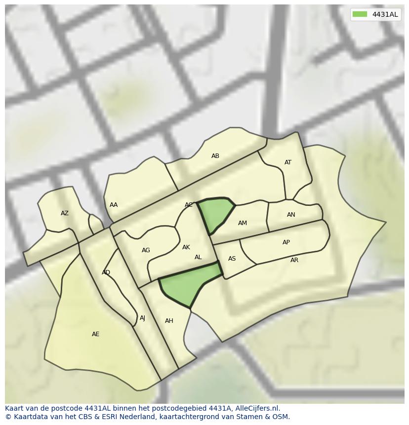 Afbeelding van het postcodegebied 4431 AL op de kaart.