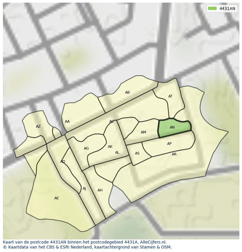 Afbeelding van het postcodegebied 4431 AN op de kaart.