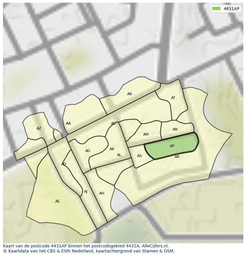 Afbeelding van het postcodegebied 4431 AP op de kaart.