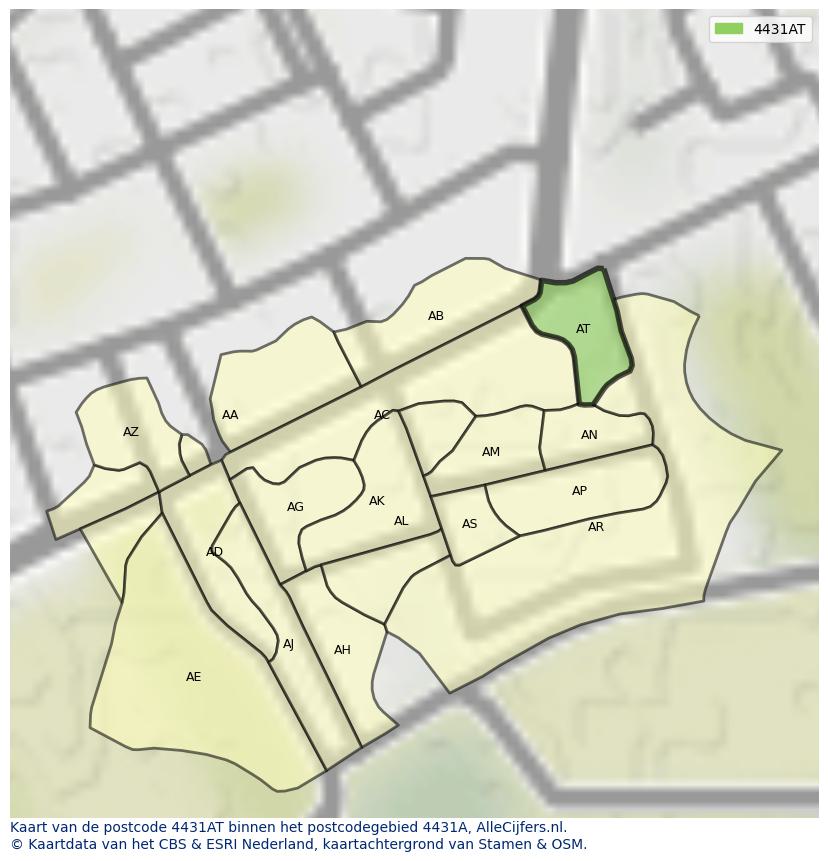 Afbeelding van het postcodegebied 4431 AT op de kaart.