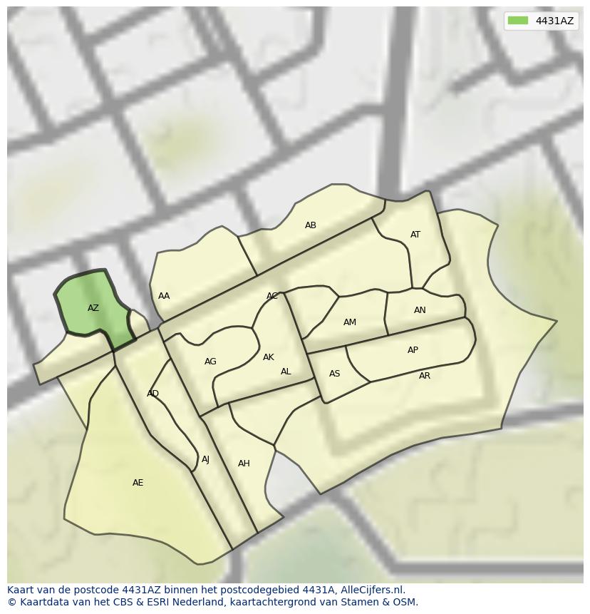 Afbeelding van het postcodegebied 4431 AZ op de kaart.