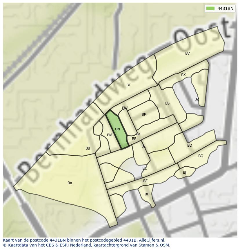 Afbeelding van het postcodegebied 4431 BN op de kaart.