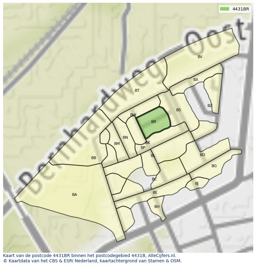 Afbeelding van het postcodegebied 4431 BR op de kaart.