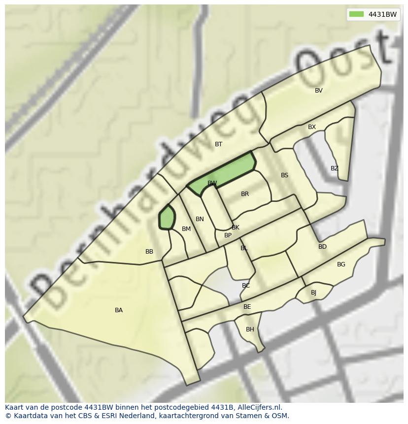 Afbeelding van het postcodegebied 4431 BW op de kaart.