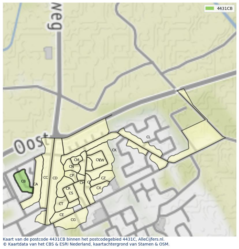 Afbeelding van het postcodegebied 4431 CB op de kaart.