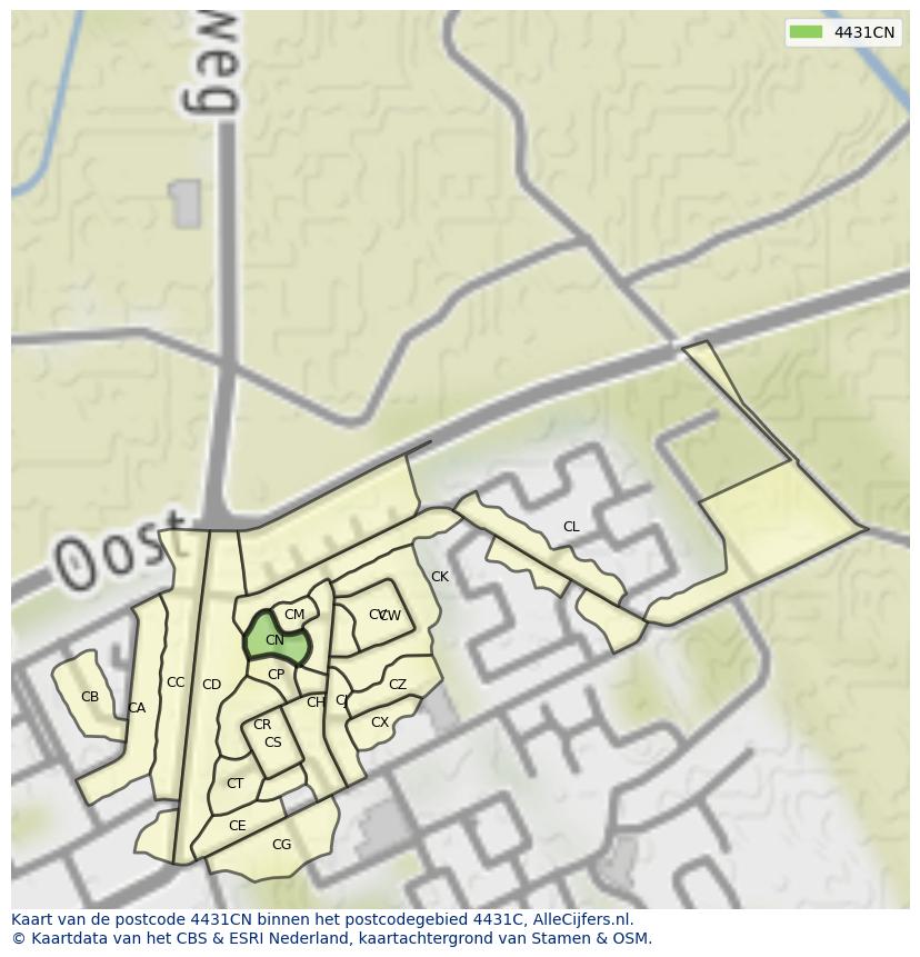 Afbeelding van het postcodegebied 4431 CN op de kaart.
