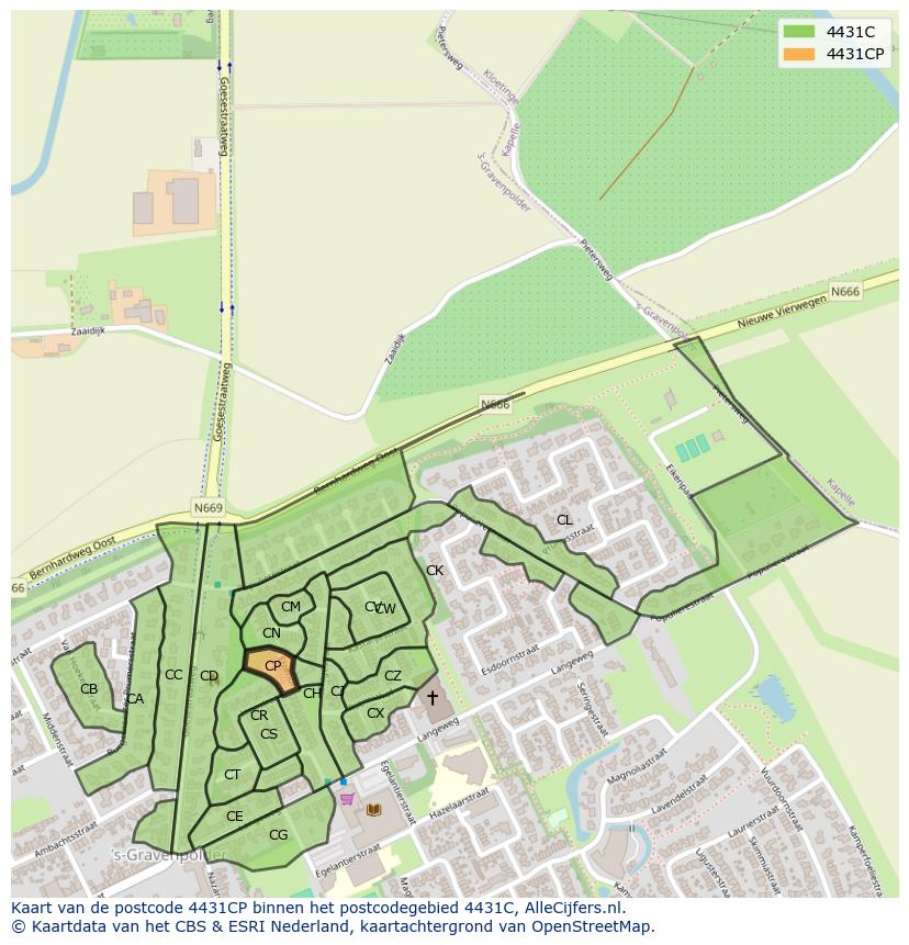 Afbeelding van het postcodegebied 4431 CP op de kaart.