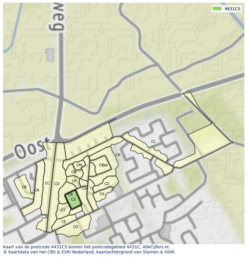 Afbeelding van het postcodegebied 4431 CS op de kaart.