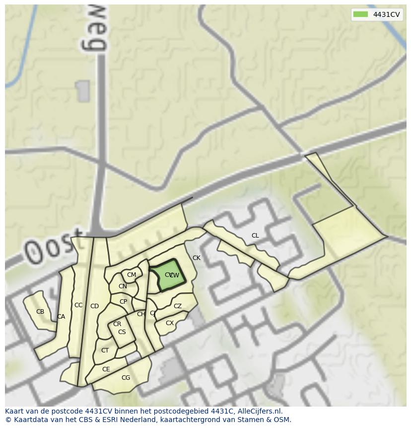 Afbeelding van het postcodegebied 4431 CV op de kaart.