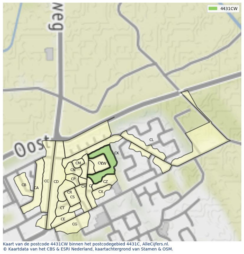 Afbeelding van het postcodegebied 4431 CW op de kaart.