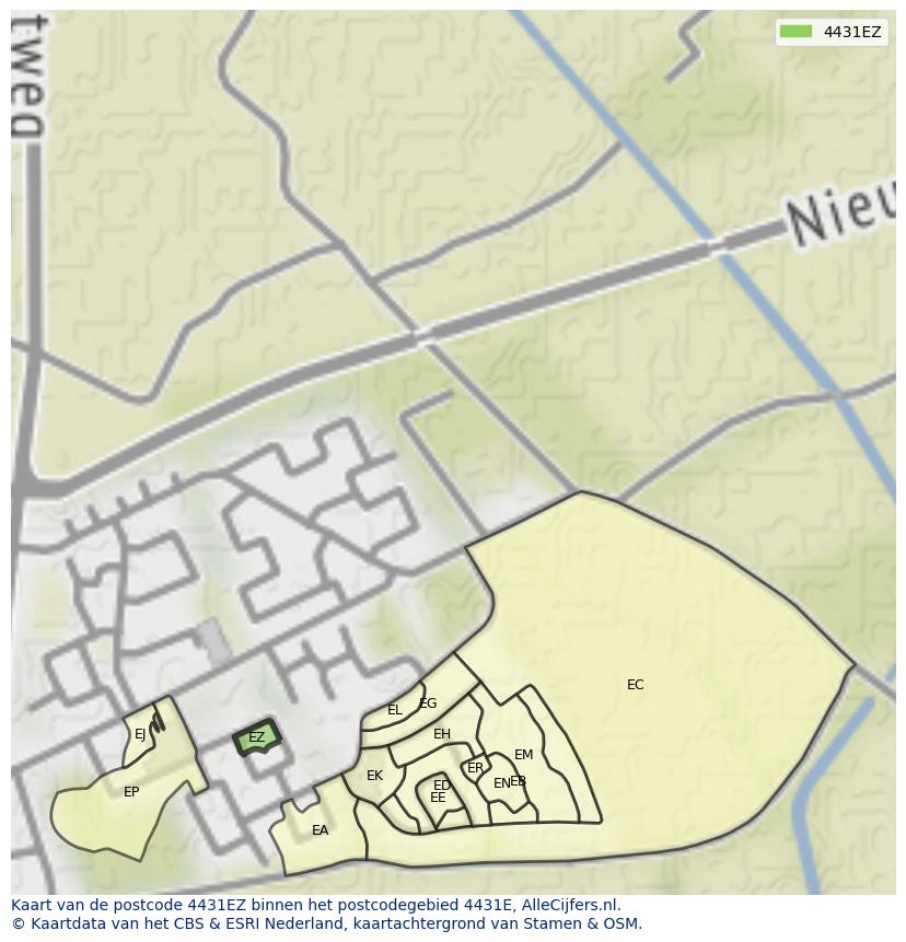 Afbeelding van het postcodegebied 4431 EZ op de kaart.