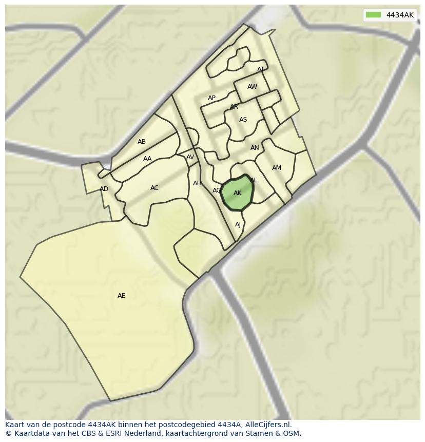 Afbeelding van het postcodegebied 4434 AK op de kaart.