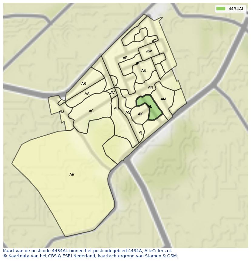 Afbeelding van het postcodegebied 4434 AL op de kaart.