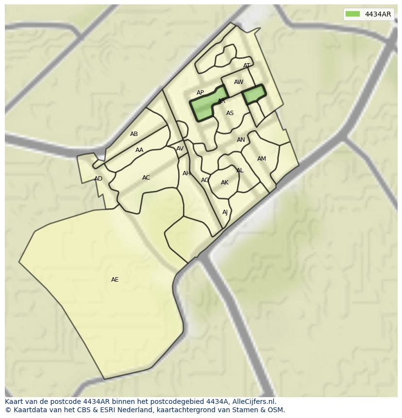 Afbeelding van het postcodegebied 4434 AR op de kaart.