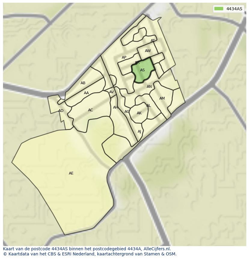 Afbeelding van het postcodegebied 4434 AS op de kaart.