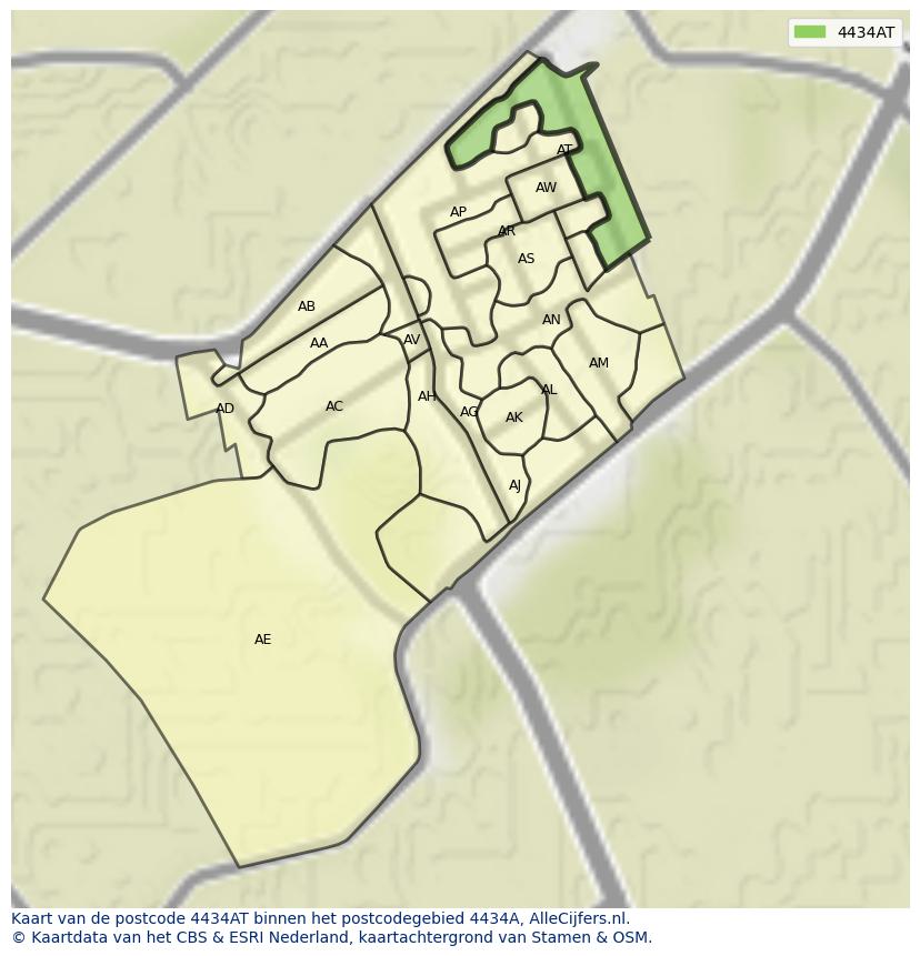 Afbeelding van het postcodegebied 4434 AT op de kaart.