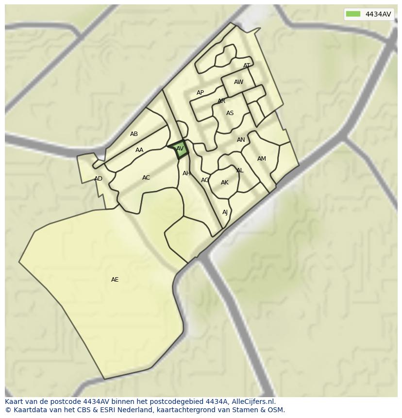 Afbeelding van het postcodegebied 4434 AV op de kaart.