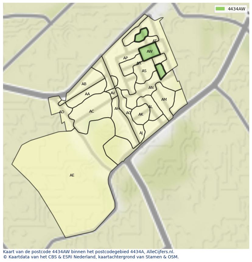 Afbeelding van het postcodegebied 4434 AW op de kaart.