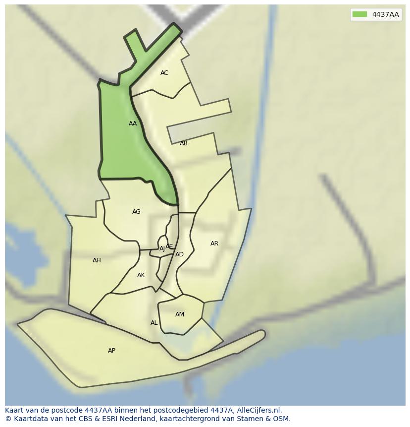 Afbeelding van het postcodegebied 4437 AA op de kaart.