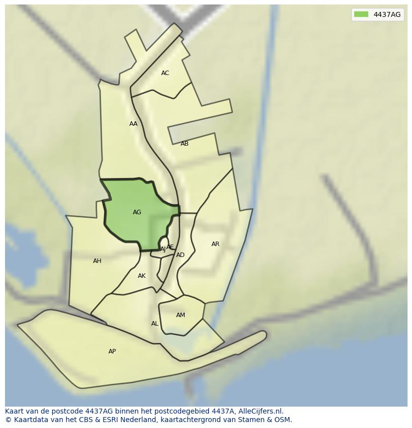 Afbeelding van het postcodegebied 4437 AG op de kaart.