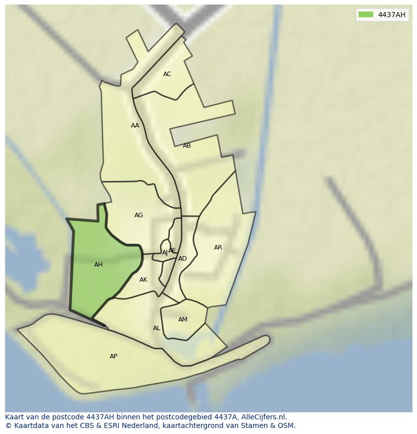 Afbeelding van het postcodegebied 4437 AH op de kaart.