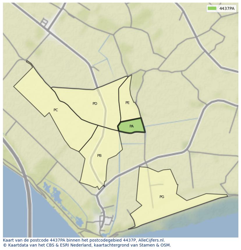 Afbeelding van het postcodegebied 4437 PA op de kaart.