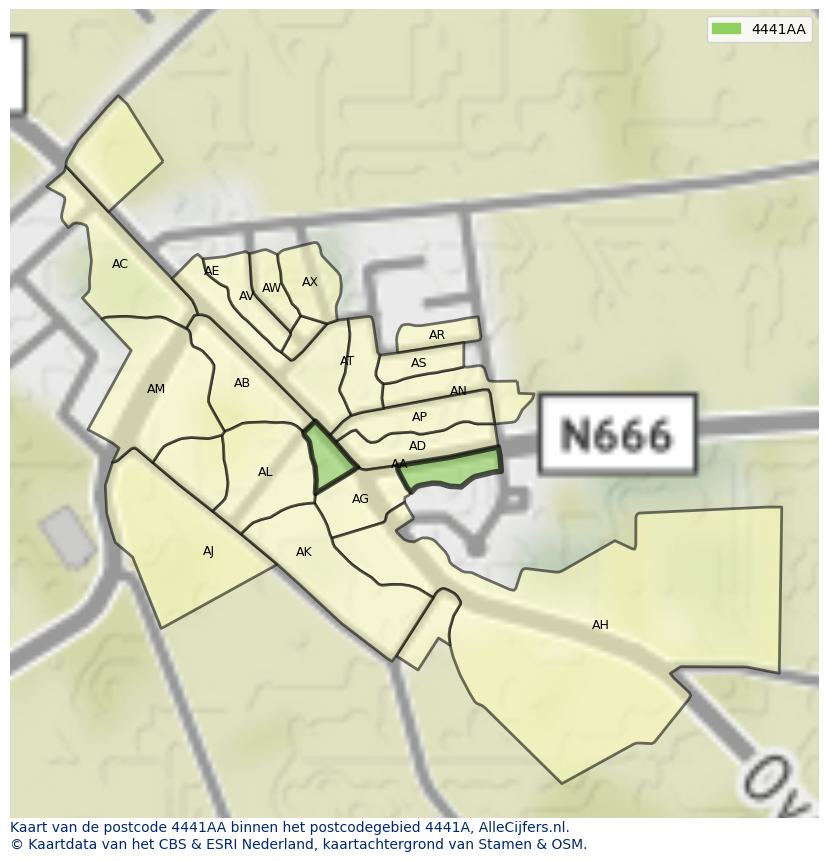 Afbeelding van het postcodegebied 4441 AA op de kaart.