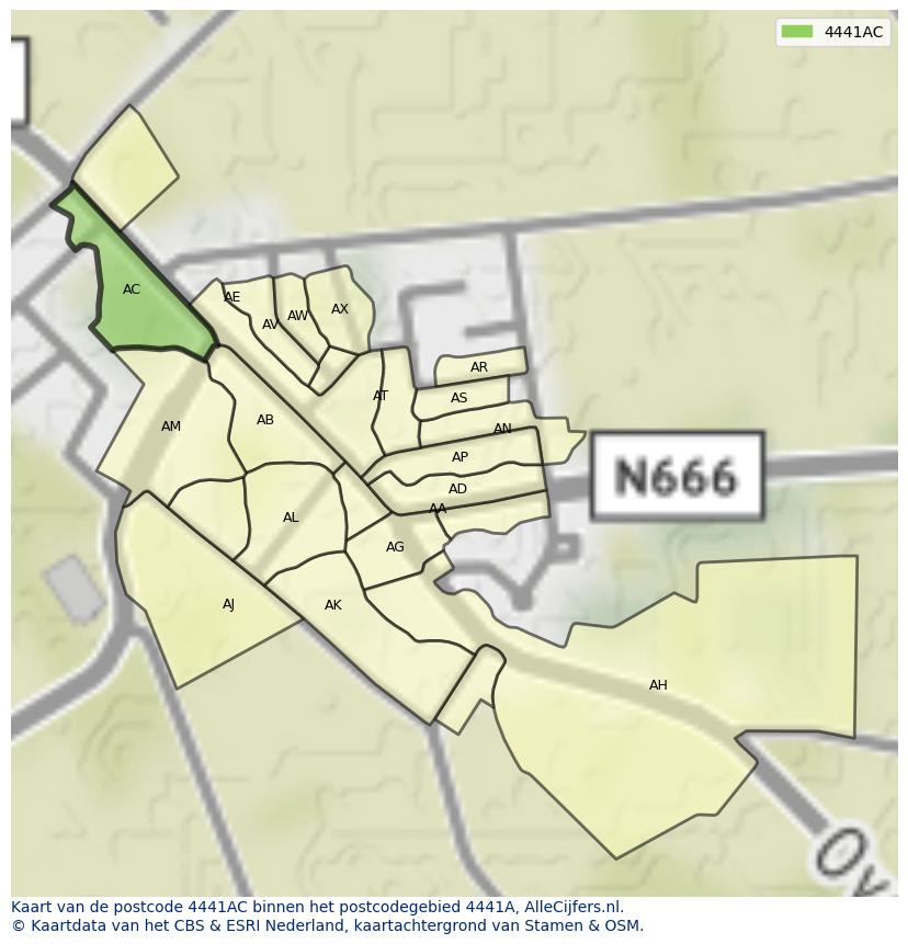 Afbeelding van het postcodegebied 4441 AC op de kaart.