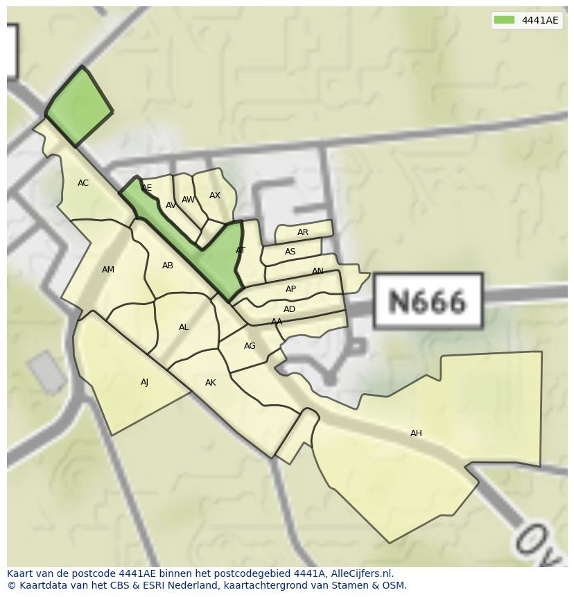 Afbeelding van het postcodegebied 4441 AE op de kaart.