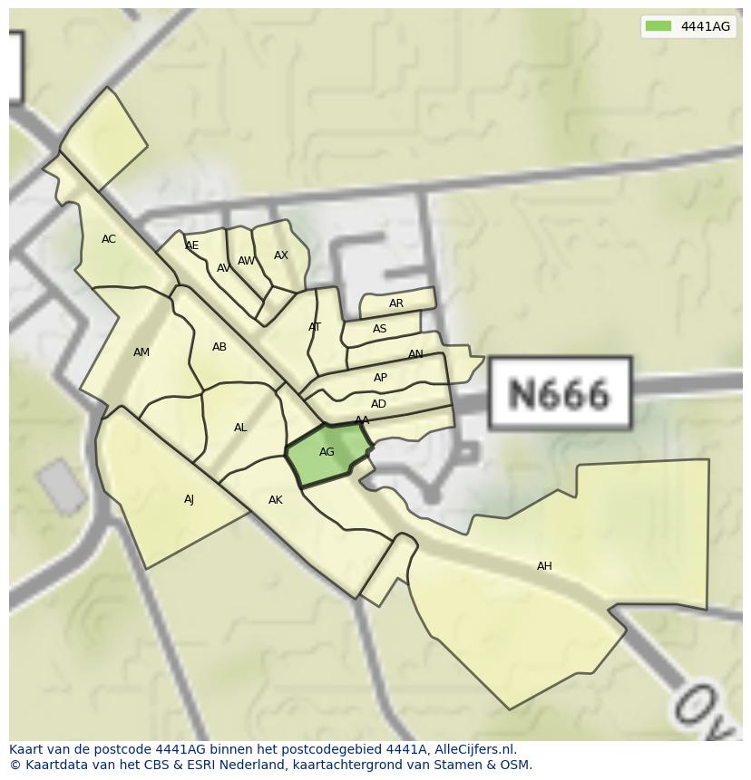 Afbeelding van het postcodegebied 4441 AG op de kaart.