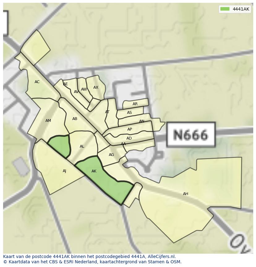 Afbeelding van het postcodegebied 4441 AK op de kaart.