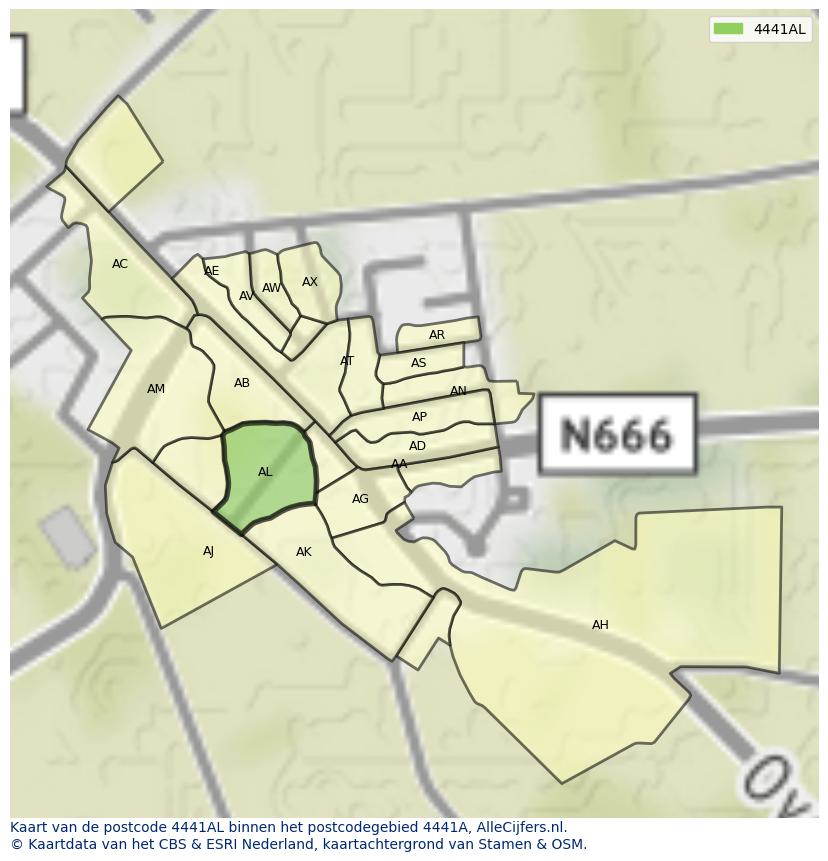 Afbeelding van het postcodegebied 4441 AL op de kaart.