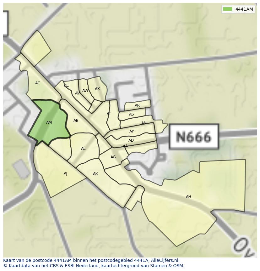 Afbeelding van het postcodegebied 4441 AM op de kaart.