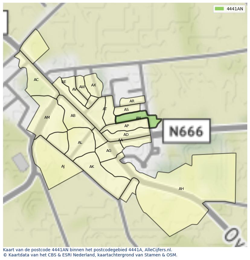 Afbeelding van het postcodegebied 4441 AN op de kaart.