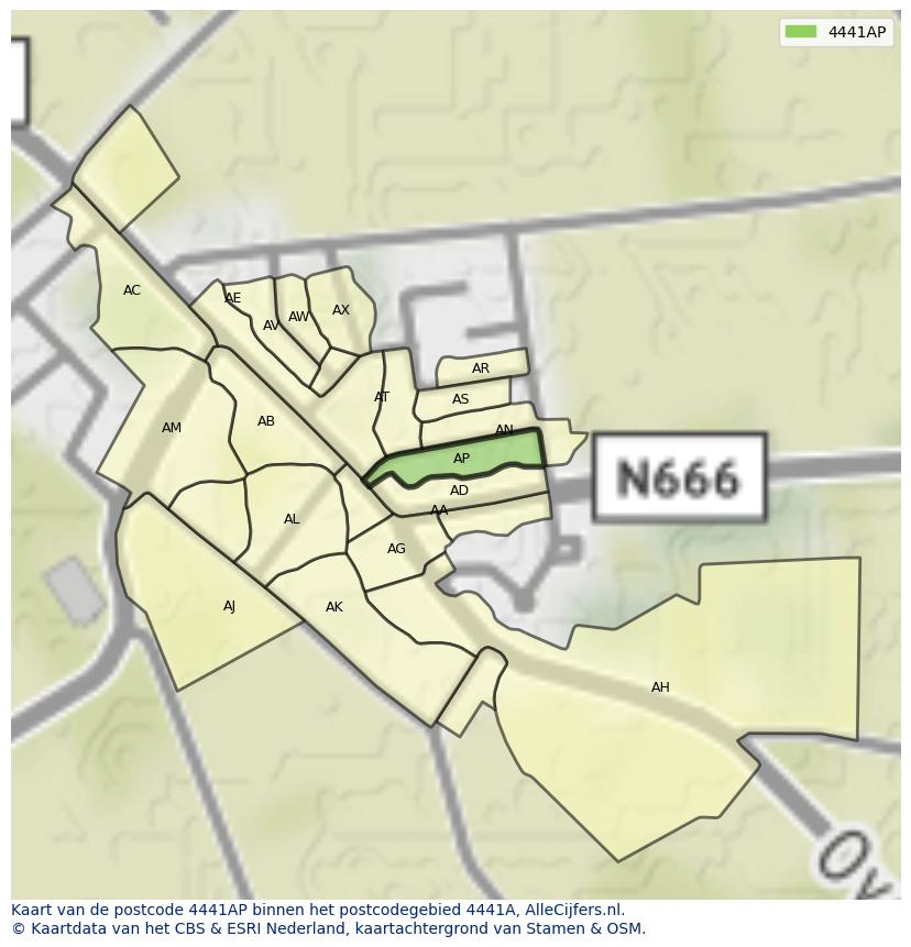 Afbeelding van het postcodegebied 4441 AP op de kaart.