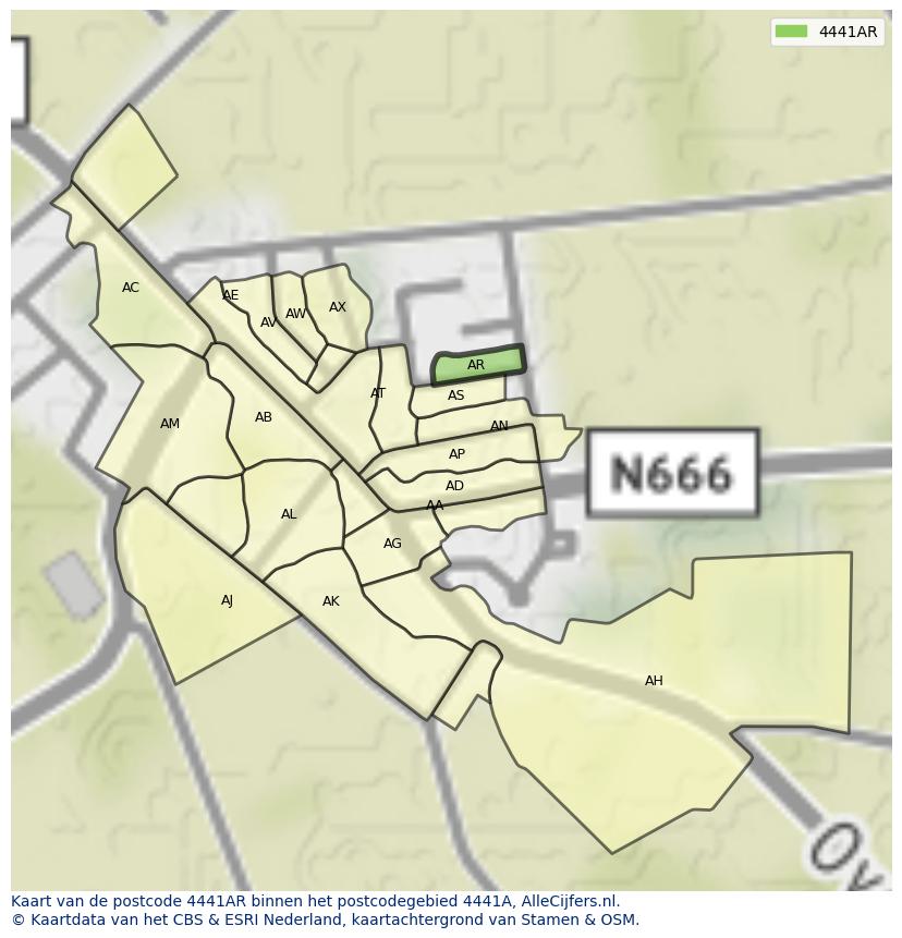 Afbeelding van het postcodegebied 4441 AR op de kaart.