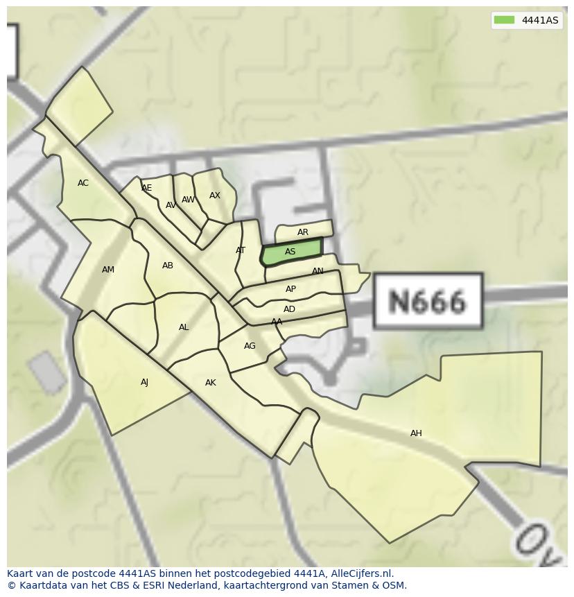 Afbeelding van het postcodegebied 4441 AS op de kaart.