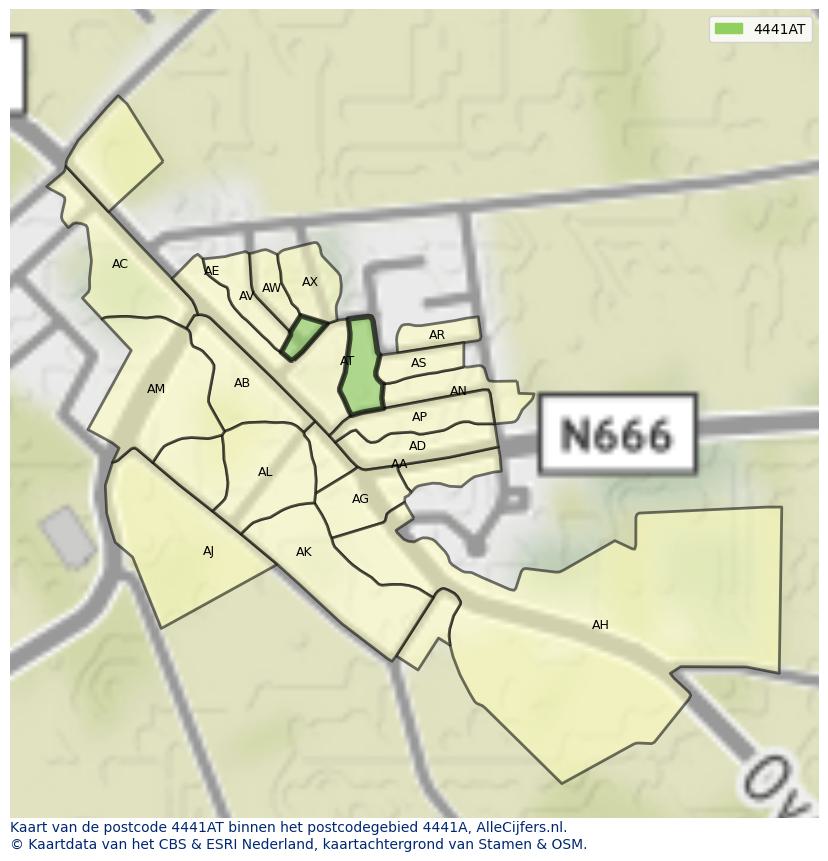 Afbeelding van het postcodegebied 4441 AT op de kaart.