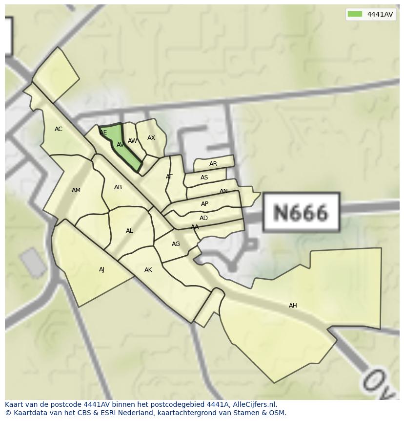 Afbeelding van het postcodegebied 4441 AV op de kaart.