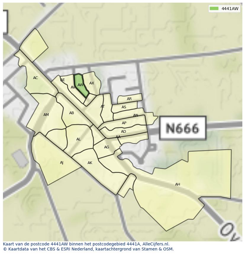 Afbeelding van het postcodegebied 4441 AW op de kaart.