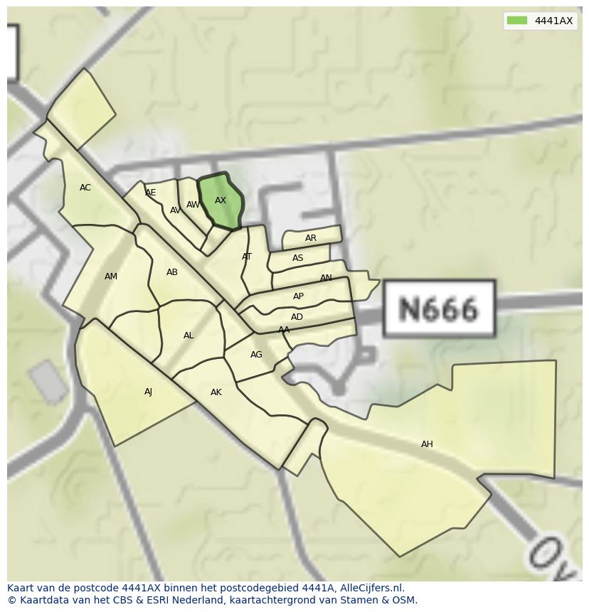 Afbeelding van het postcodegebied 4441 AX op de kaart.