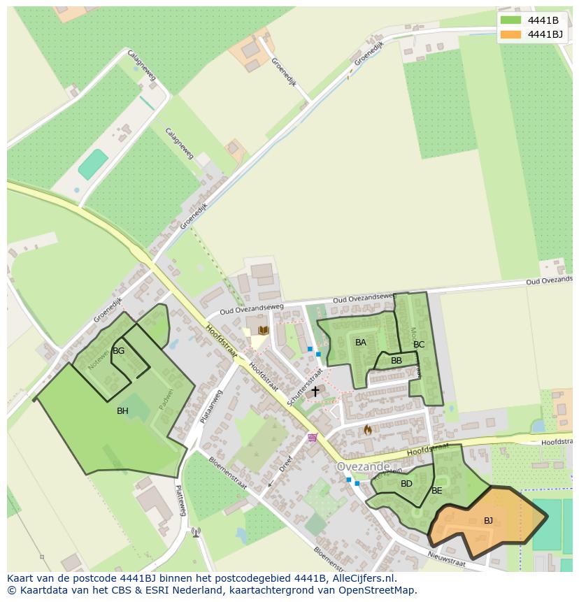 Afbeelding van het postcodegebied 4441 BJ op de kaart.