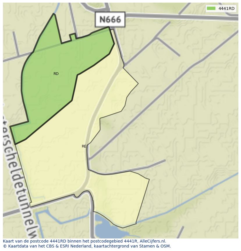 Afbeelding van het postcodegebied 4441 RD op de kaart.