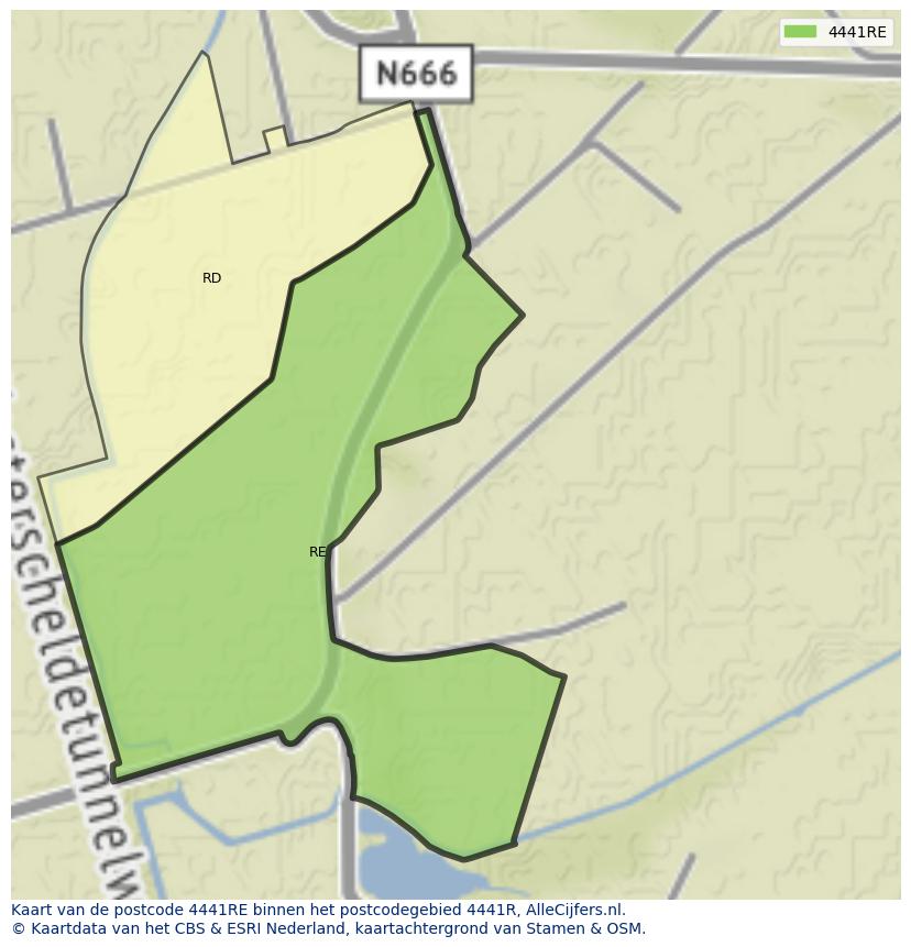 Afbeelding van het postcodegebied 4441 RE op de kaart.