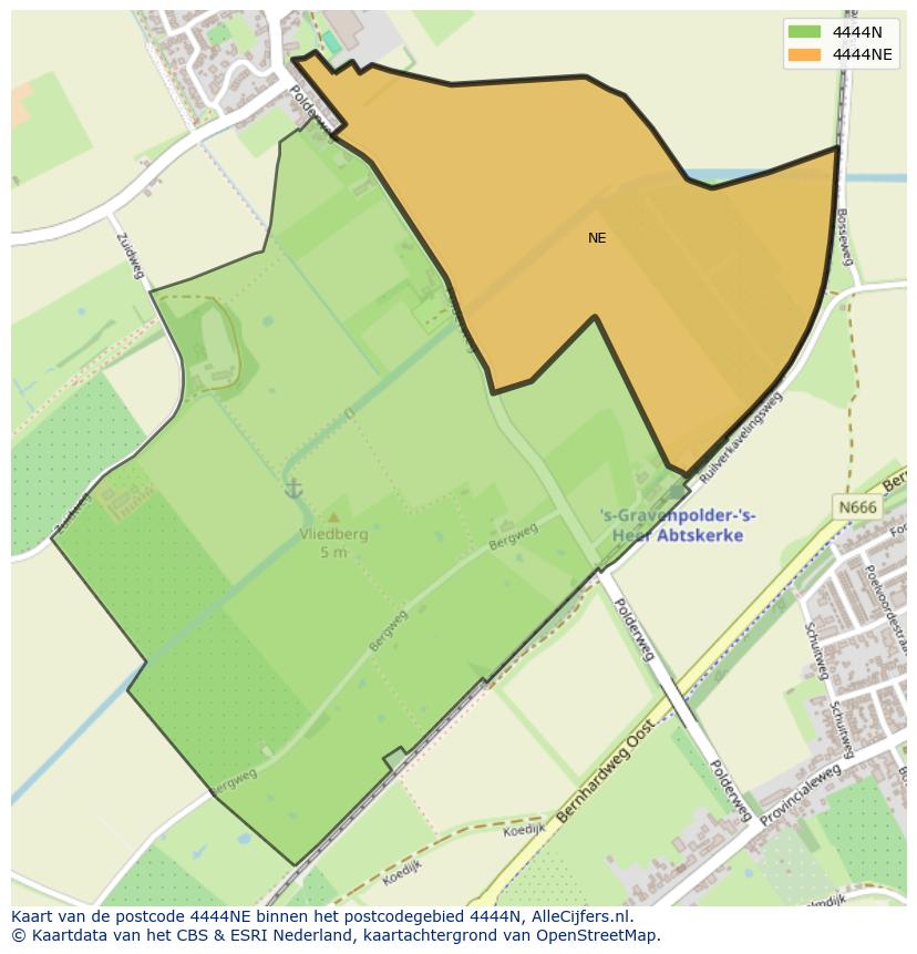 Afbeelding van het postcodegebied 4444 NE op de kaart.